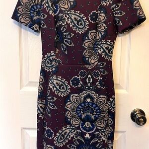 Elegant Floral Dress in Purple with Blue and Cream